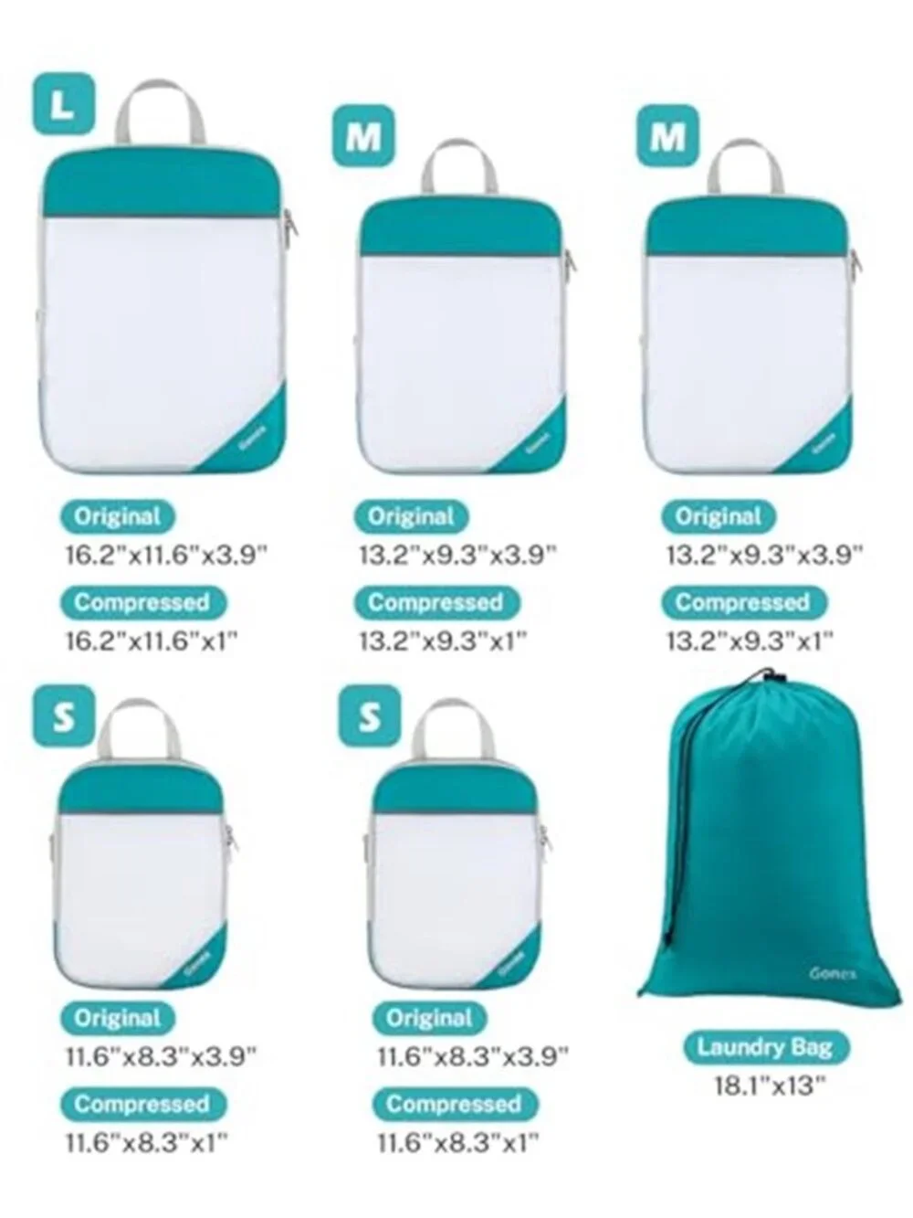 Compression Packing Cubes Set 6 Travel Organizer Space Saver Carry On Luggage